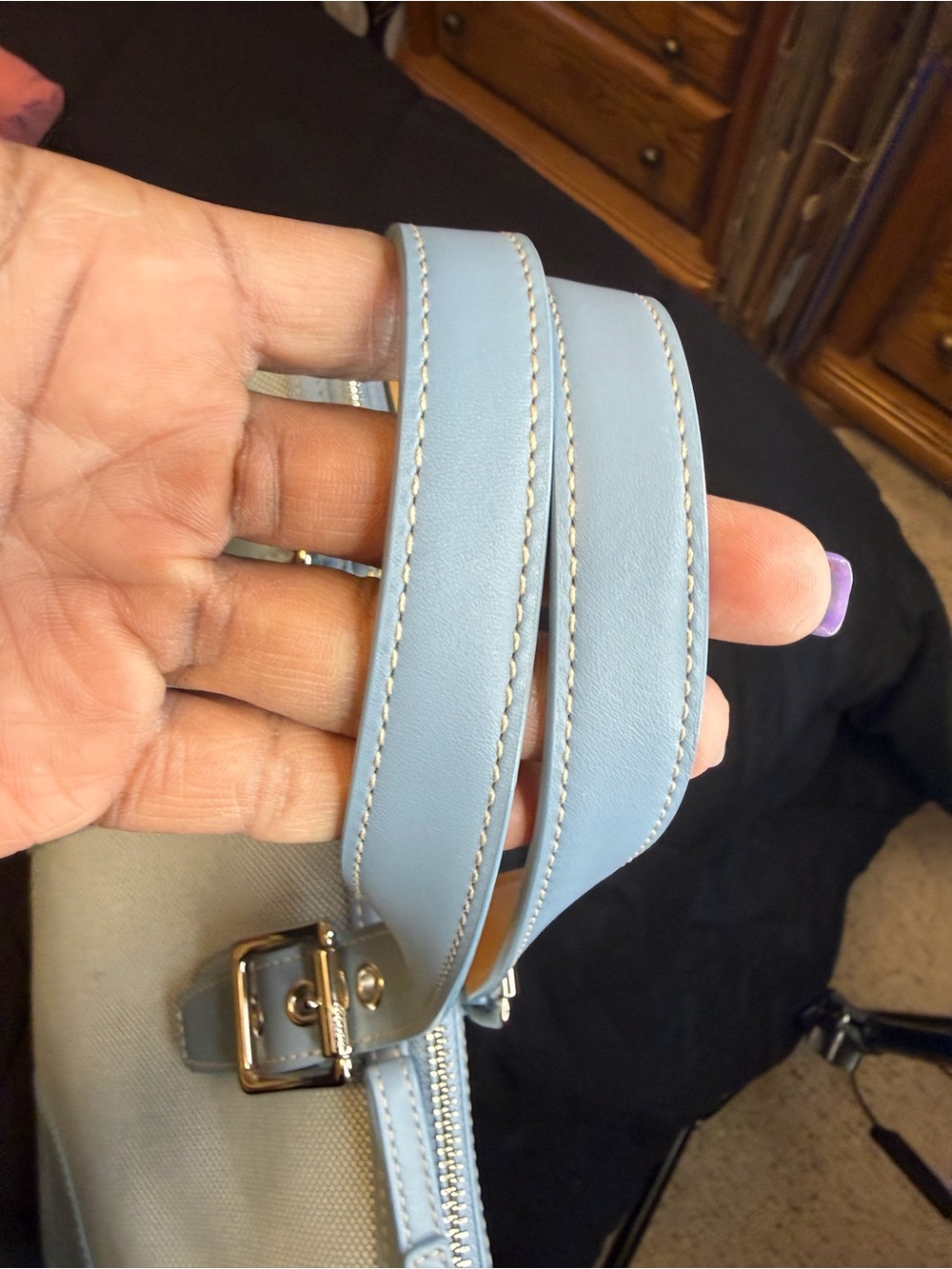 Coach Hamptons Vintage Canvas & Leather Tote Bag Y2K Baby Blue Zip Top #1842 - Picture 13 of 16